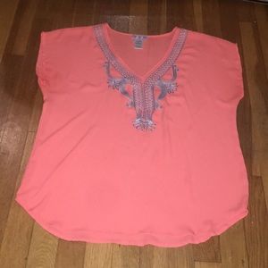 V neck tangerine blouse